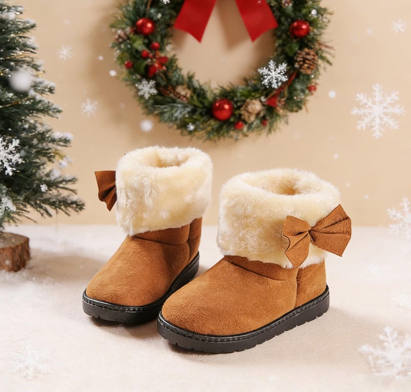 DADAWEN Baby's Girl's Toddler Fashion Cute Bowknot Fur Lining Princess Warm Snow Boots Brown US Size 5 M Toddler - Image 5